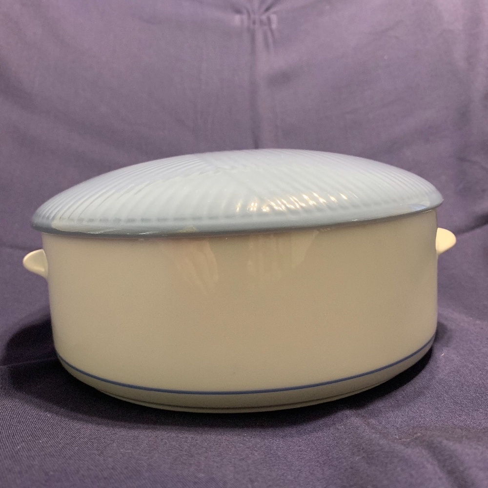 Dansk Tapestries 2qt Casserole Baking Dish Porcelain Ceramic Blue White Gray Lid
